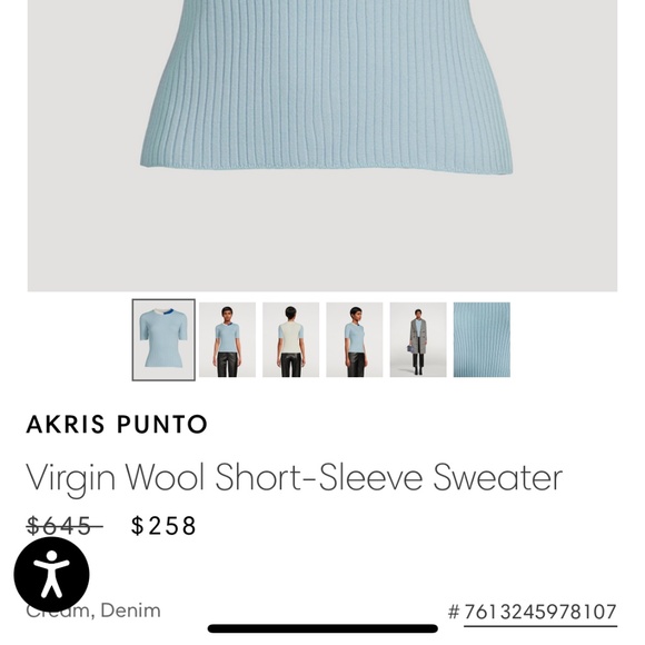 Akris Punto 100% Virgin Wool Short Sleeves Sweater Baby Blue White Size 2 $645 - Picture 2 of 15